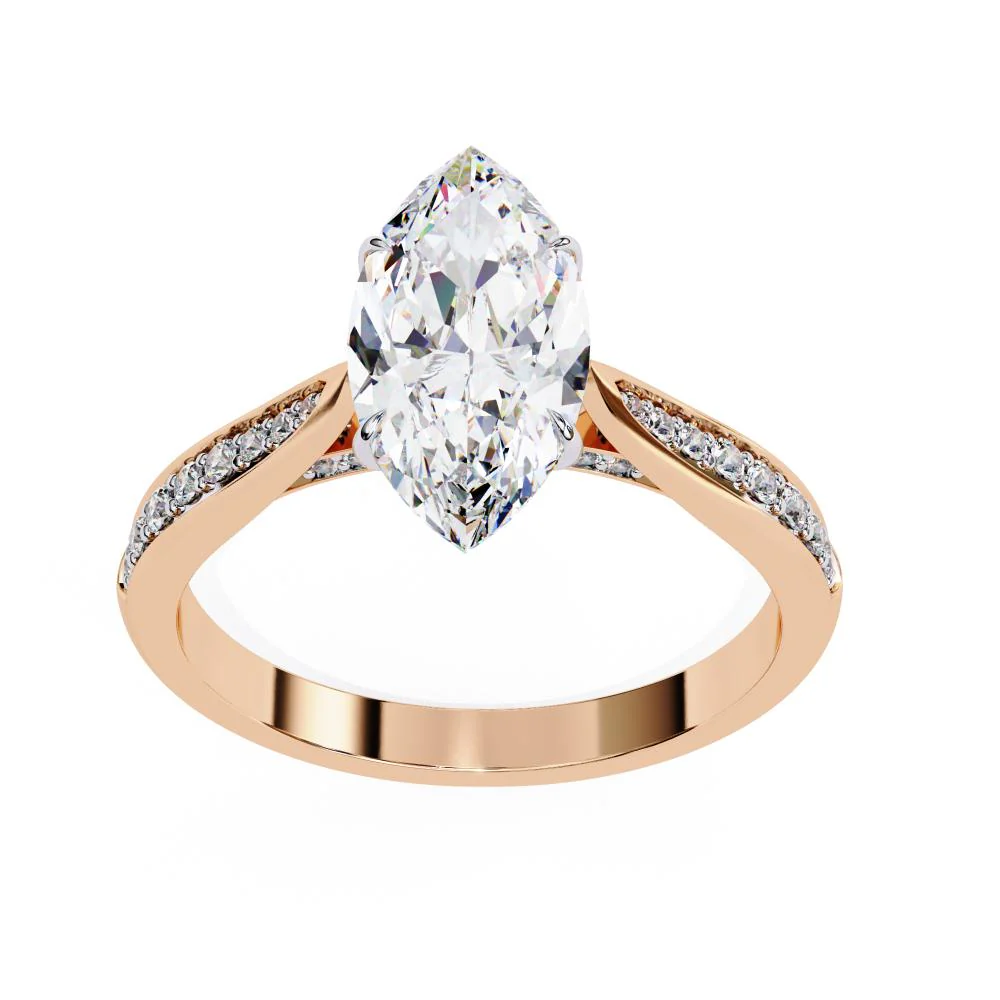 Marquise Hidden Accent with Pointer Band Engagement Ring - Image 8
