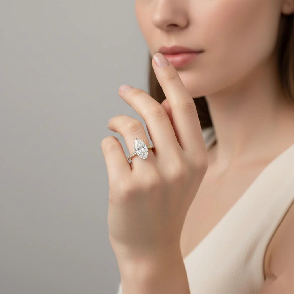 Marquise Hidden Halo with Pave Engagement ring - Image 4