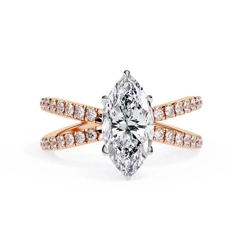 Marquise Hidden Halo With Split Shank Engagement Ring - Image 2