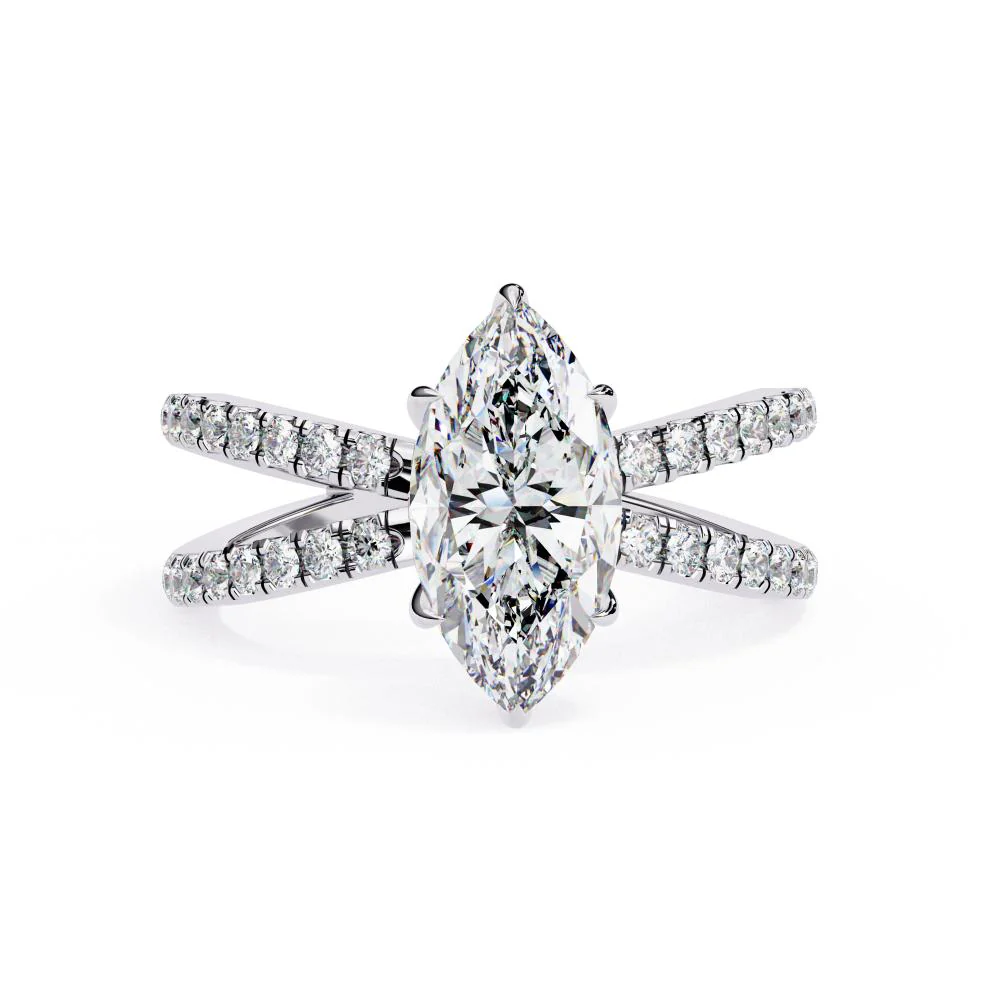Marquise Hidden Halo With Split Shank Engagement Ring - Image 3