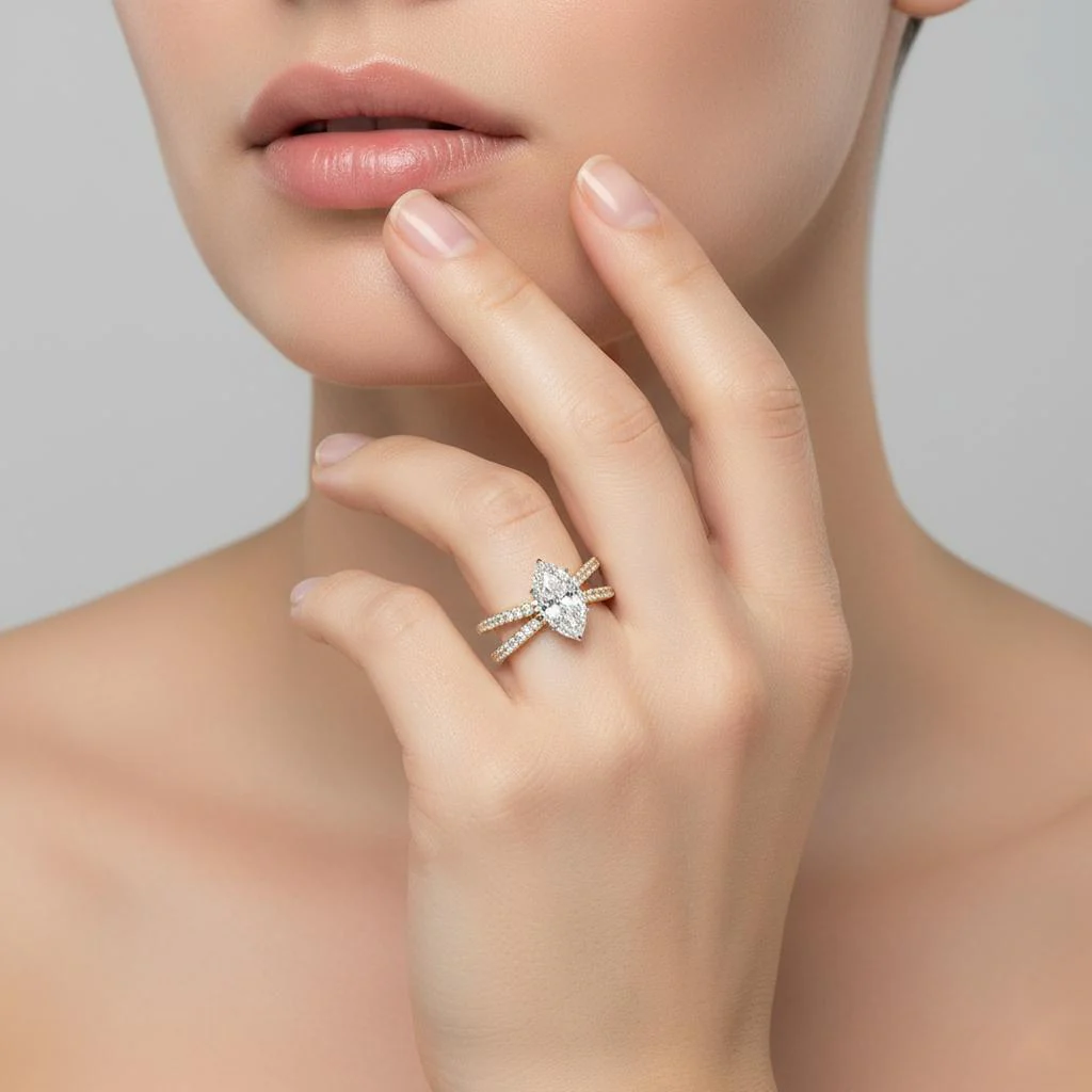Marquise Hidden Halo With Split Shank Engagement Ring - Image 4