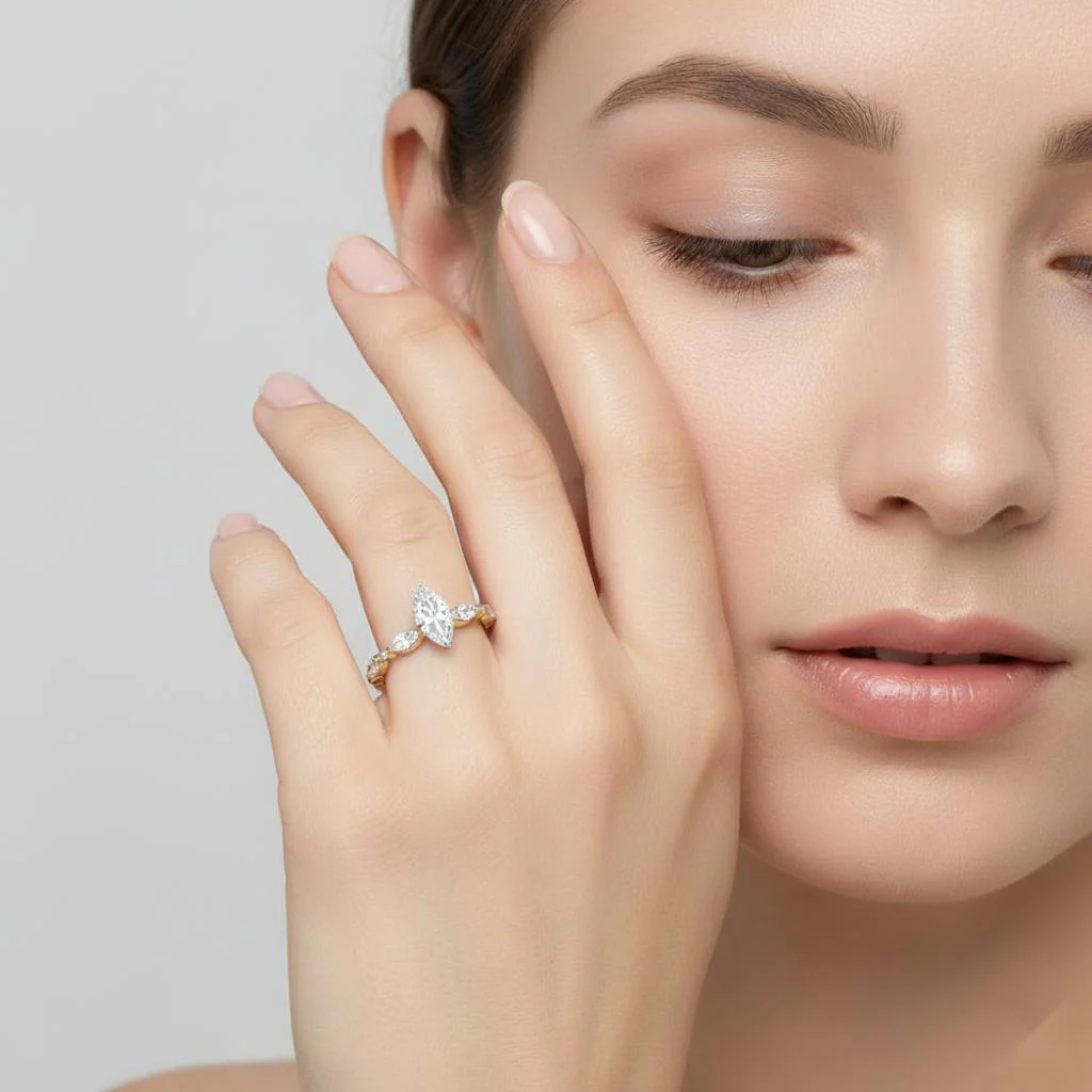 Marquise Solitaire With Accent Engagement Ring - Image 4