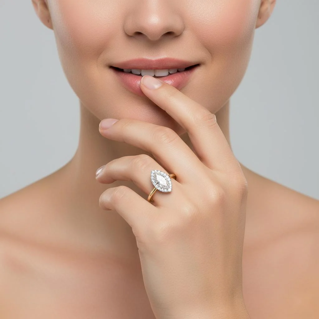 Marquise Solitaire with Halo Engagement ring - Image 4