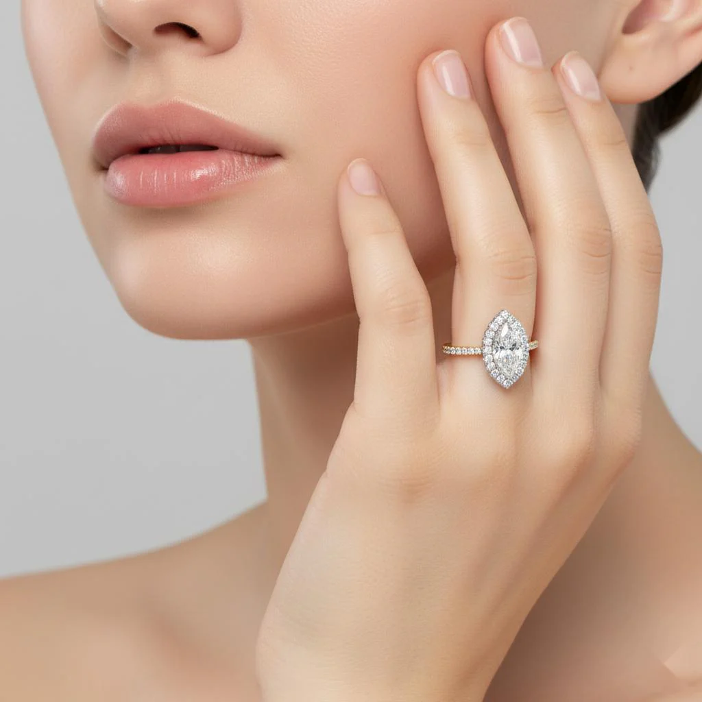 Marquise Unique Halo Engagement Ring - Image 4