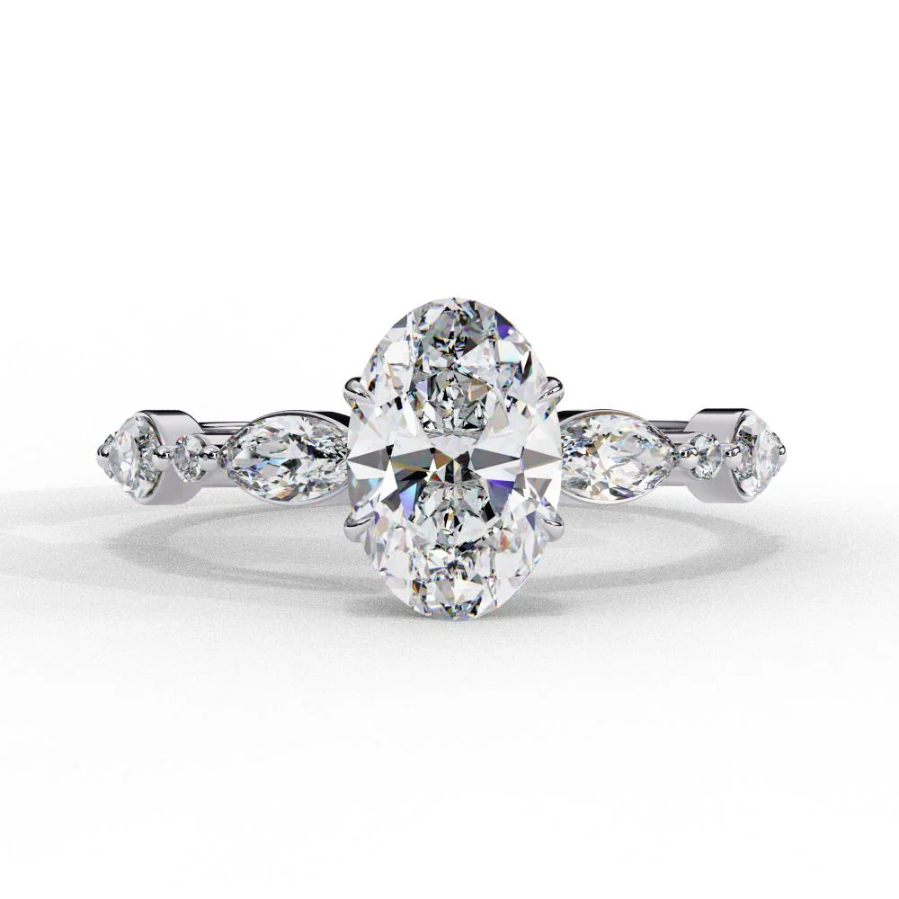 Oval Solitaire With Accent Engagement Ring - Image 3
