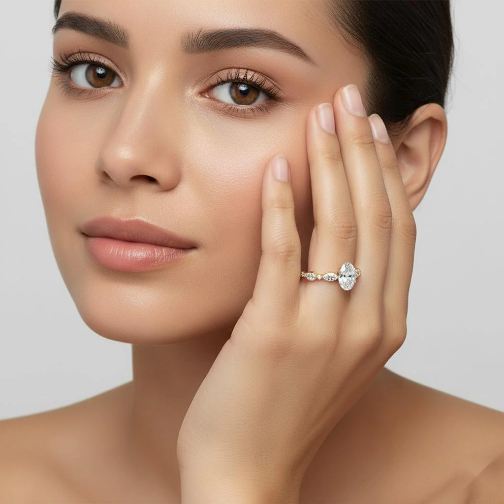 Oval Solitaire With Accent Engagement Ring - Image 4