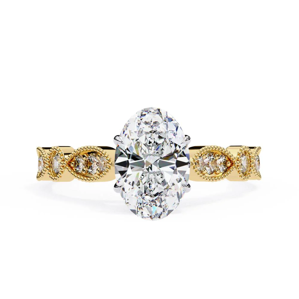 Oval Cathedral with Milgrain Band Engagement Ring