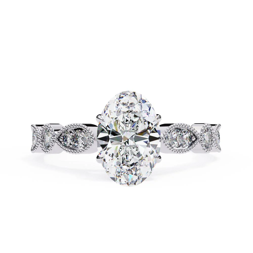 Oval Cathedral with Milgrain Band Engagement Ring - Image 3