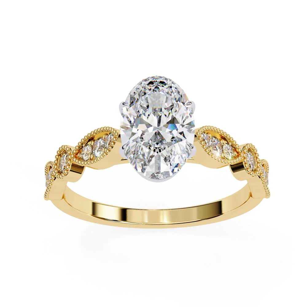 Oval Cathedral with Milgrain Band Engagement Ring - Image 5