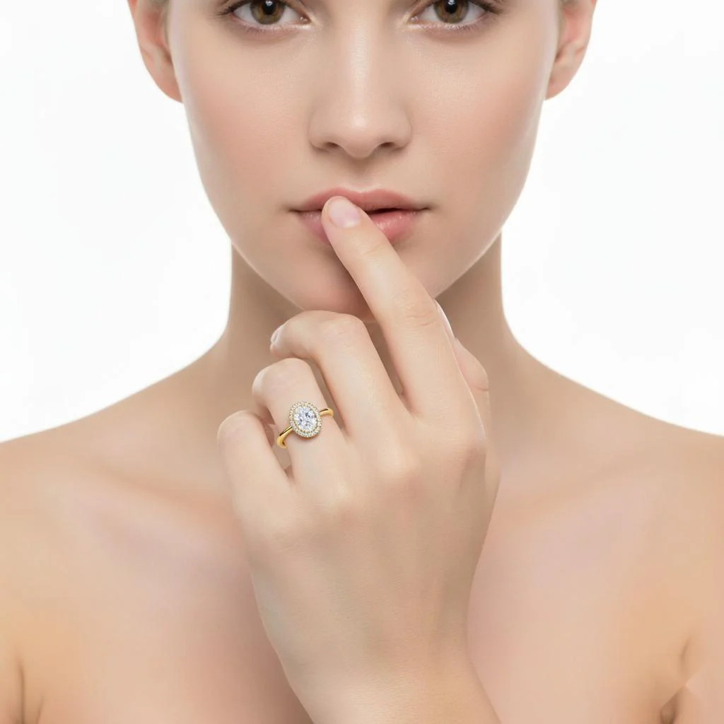 Oval Solitaire with Halo Engagement ring - Image 4