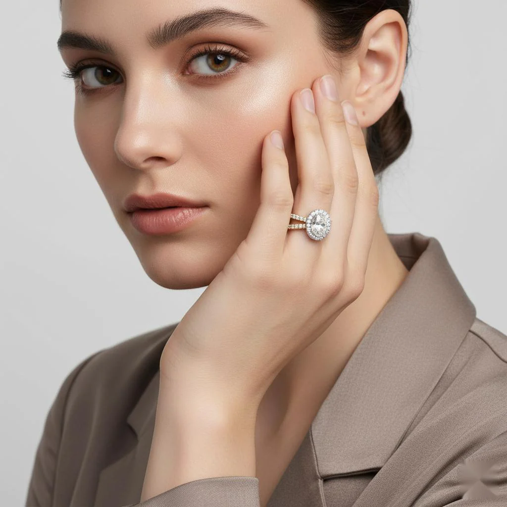 Oval Halo With Split Shank Engagement Ring - Image 4
