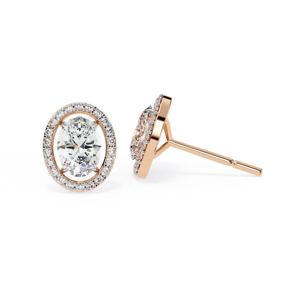 Oval Halo Stud Earrings - Image 2