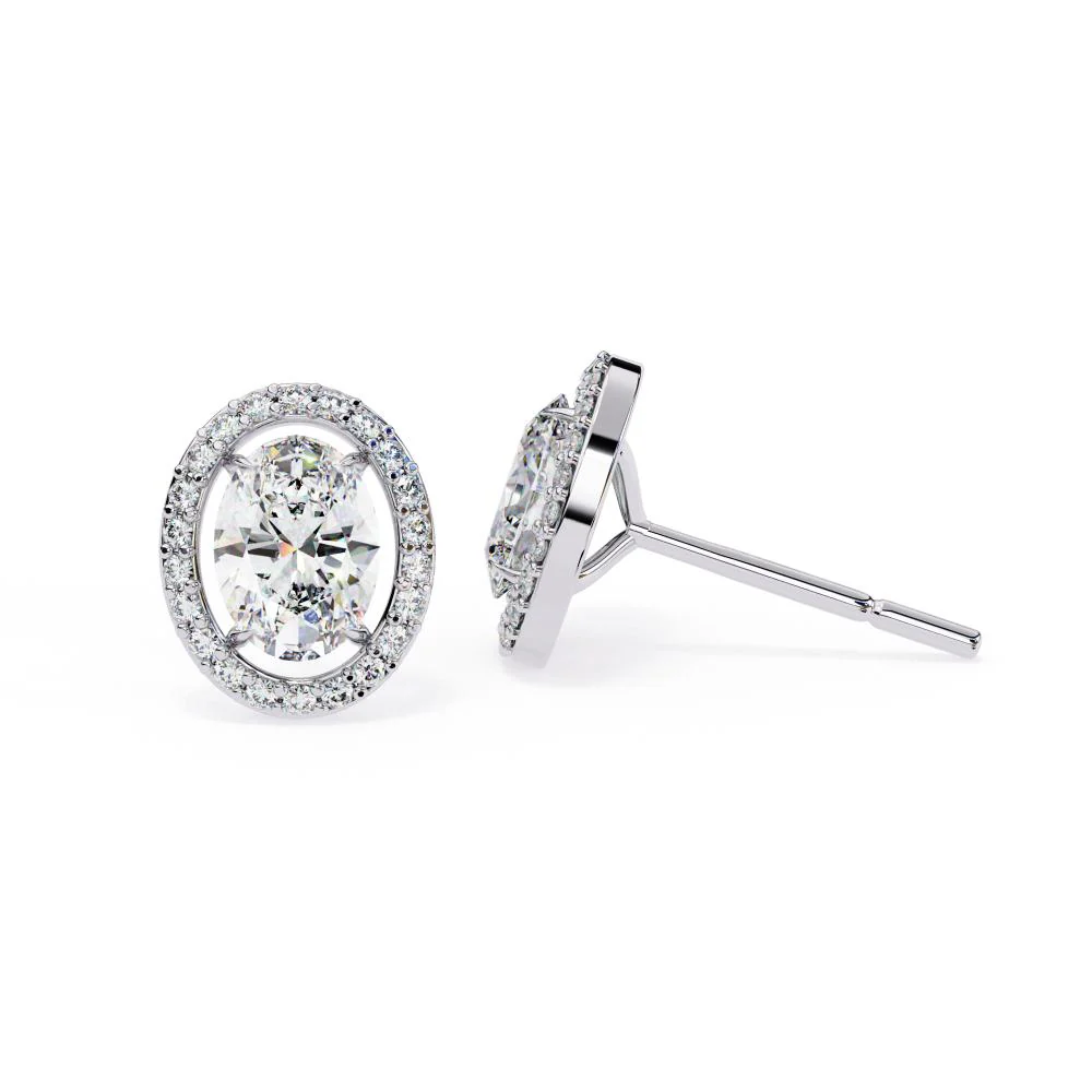 Oval Halo Stud Earrings - Image 3