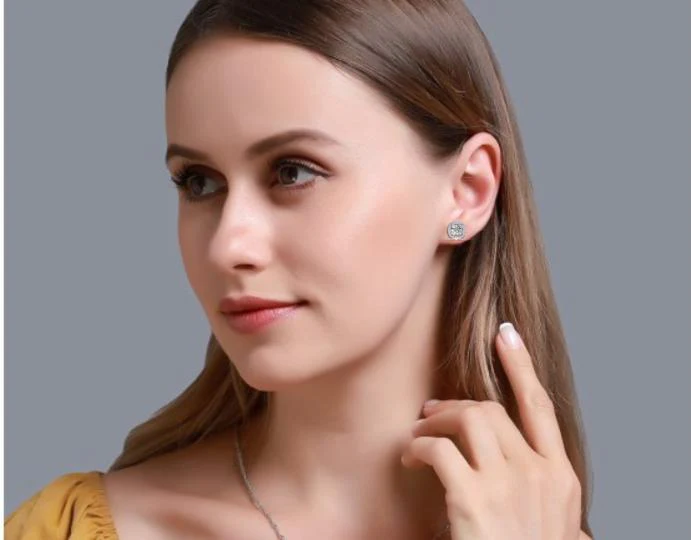 Oval Halo Stud Earrings - Image 4