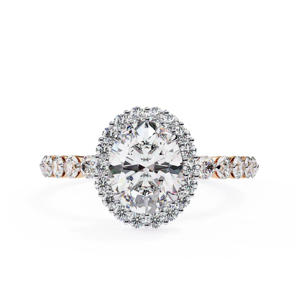 Oval Halo with Shared Prong Band Engagement Ring - Image 2
