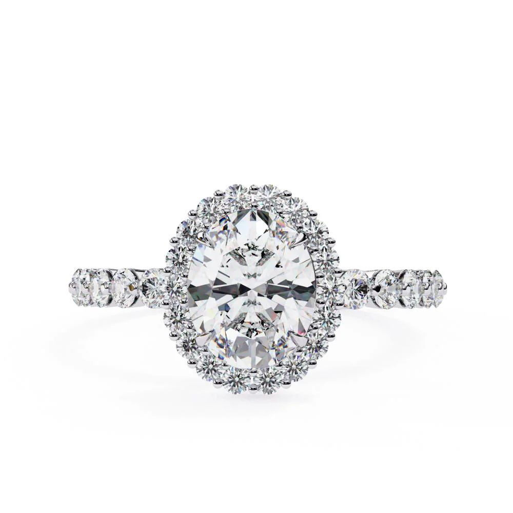 Oval Halo with Shared Prong Band Engagement Ring - Image 3