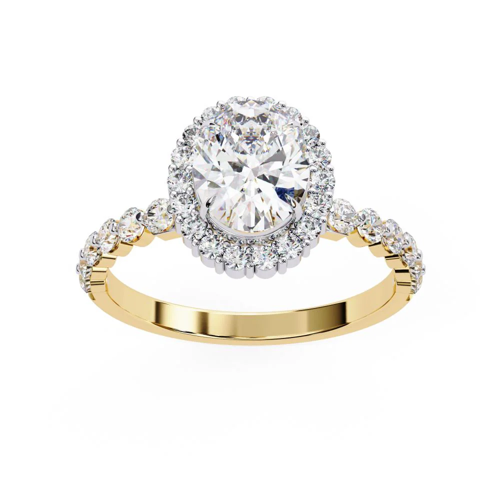Oval Halo with Shared Prong Band Engagement Ring - Image 5