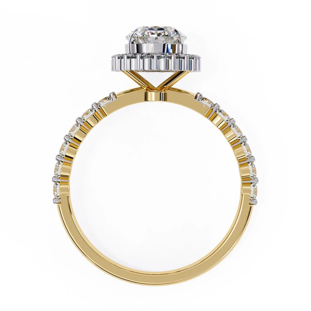 Oval Halo with Shared Prong Band Engagement Ring - Image 6