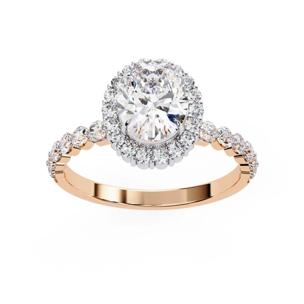 Oval Halo with Shared Prong Band Engagement Ring - Image 8