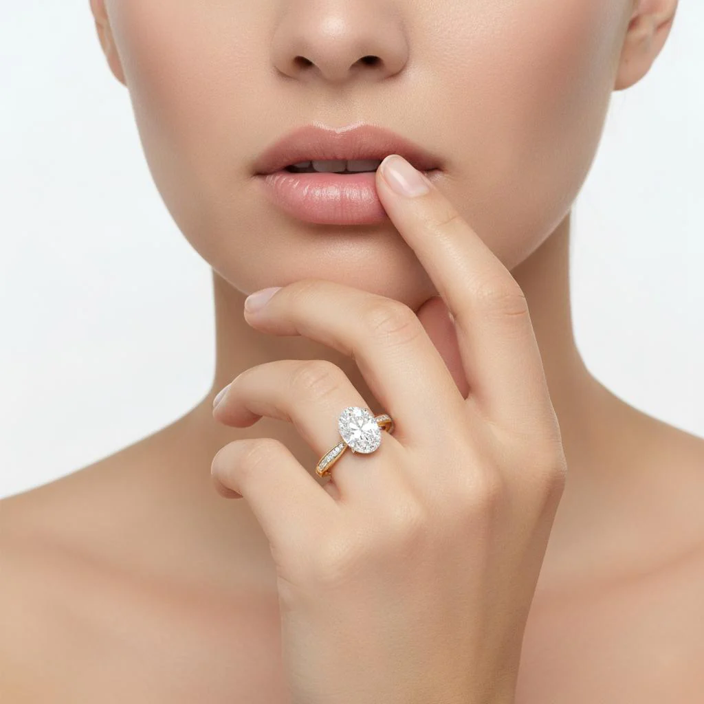 Oval Hidden Accent with Pointer Band Engagement ring - Image 4