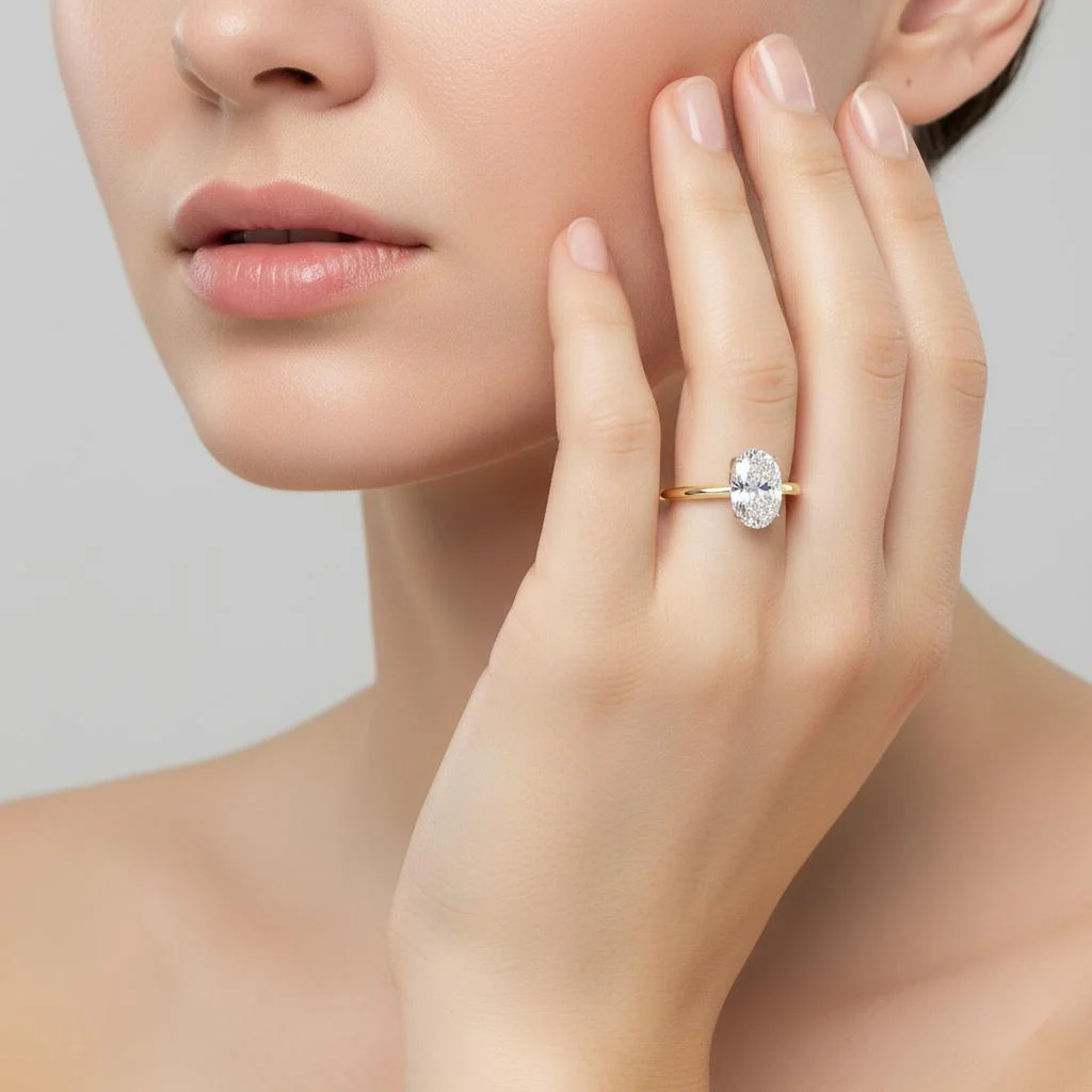 Oval Hidden Halo Engagement Ring - Image 4