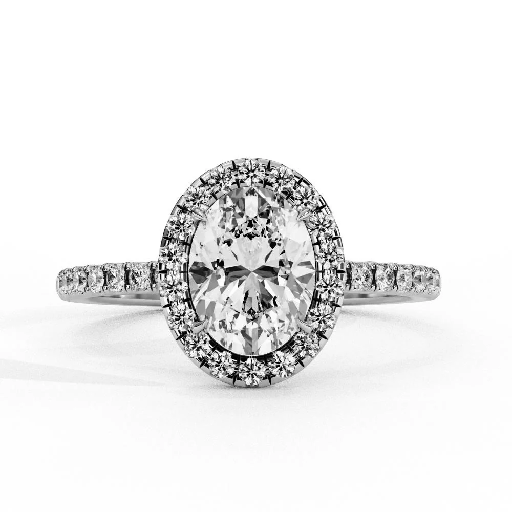 Oval Halo With Pave Band Engagement Ring - Image 3