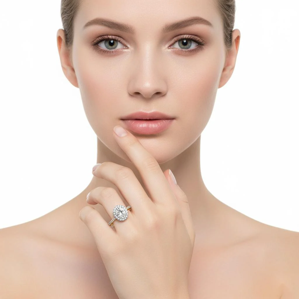 Oval Halo With Pave Band Engagement Ring - Image 4