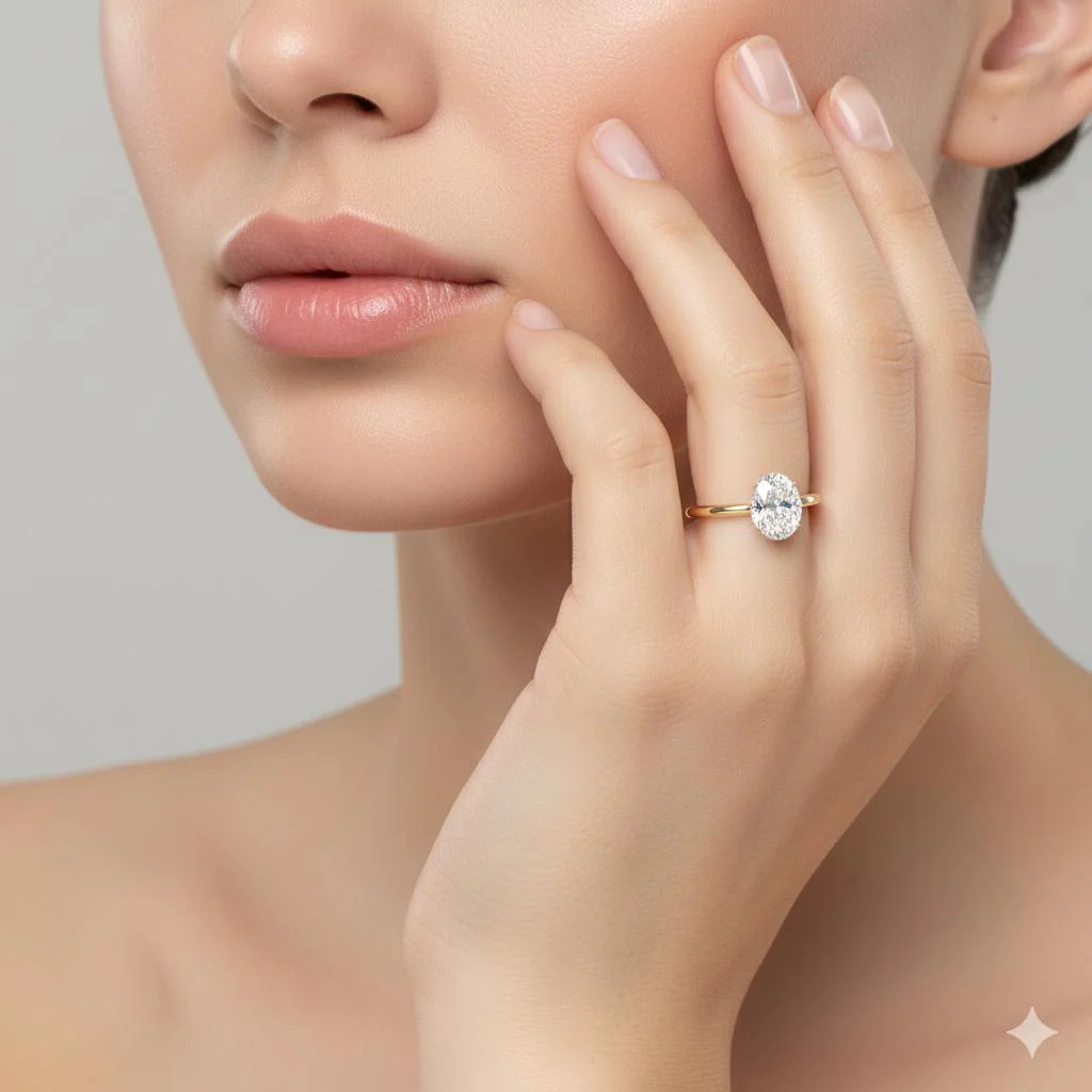 Oval Petite Pave Hidden Halo Engagement Ring - Image 4