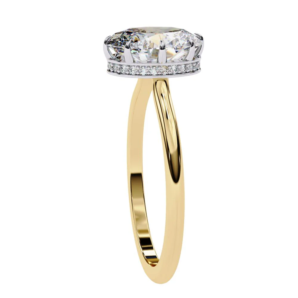 Oval Petite Pave Hidden Halo Engagement Ring - Image 6