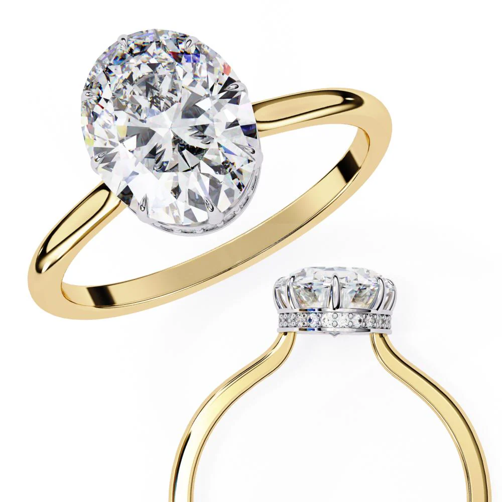 Oval Petite Pave Hidden Halo Engagement Ring - Image 8
