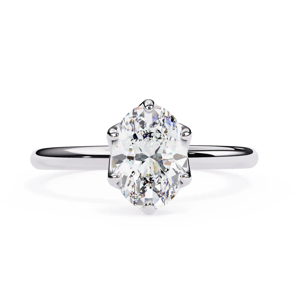 Oval Solitaire With Lotus Flower Prong Engagement Ring - Image 3