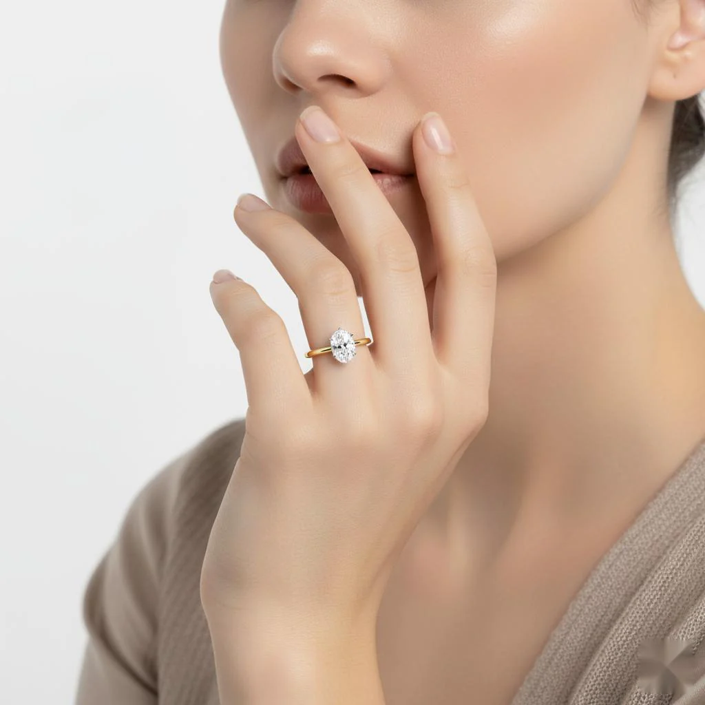 Oval Solitaire With Lotus Flower Prong Engagement Ring - Image 4