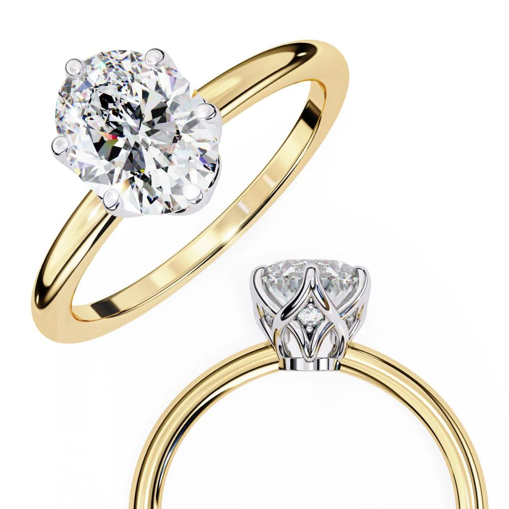 Oval Solitaire With Lotus Flower Prong Engagement Ring - Image 8