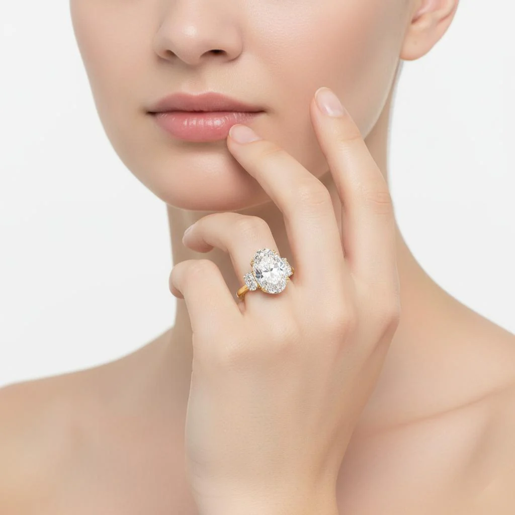 Oval Three Stone Engagement ring - Image 4