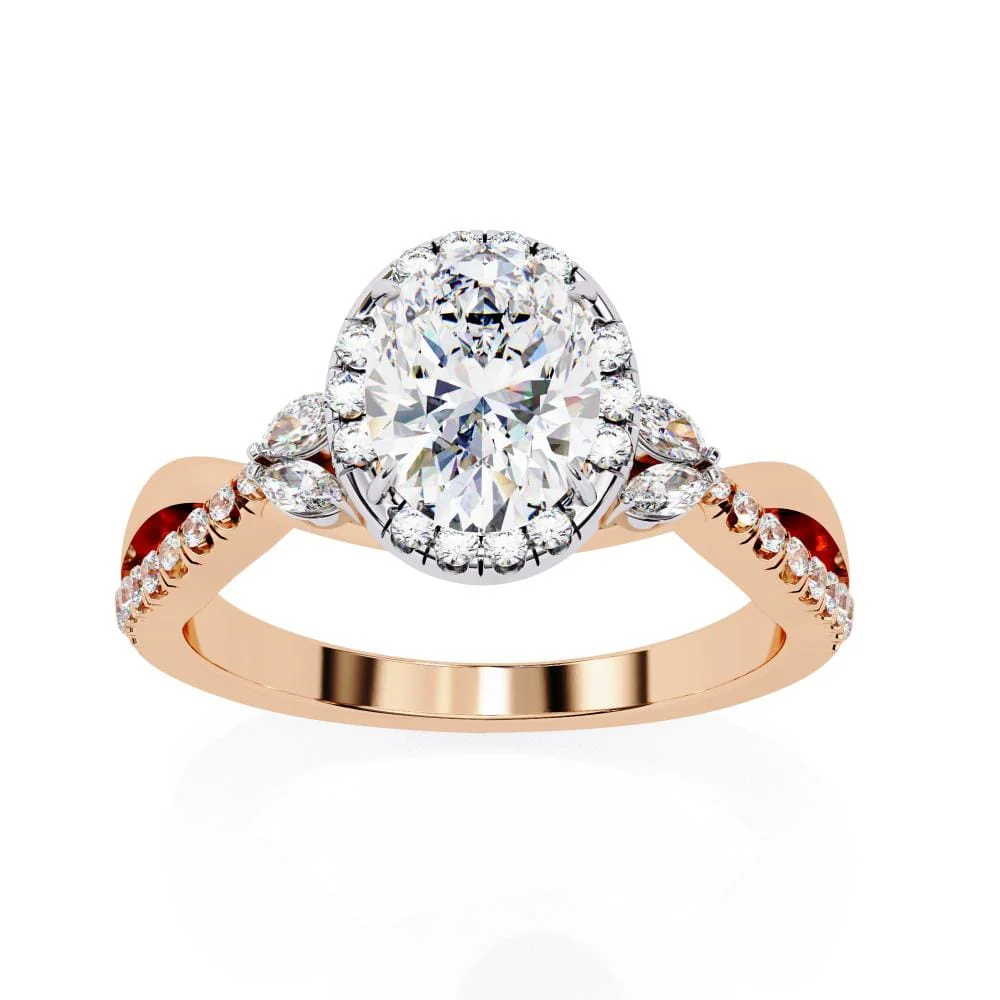 Oval Halo With Twisted Engagement ring - Image 5