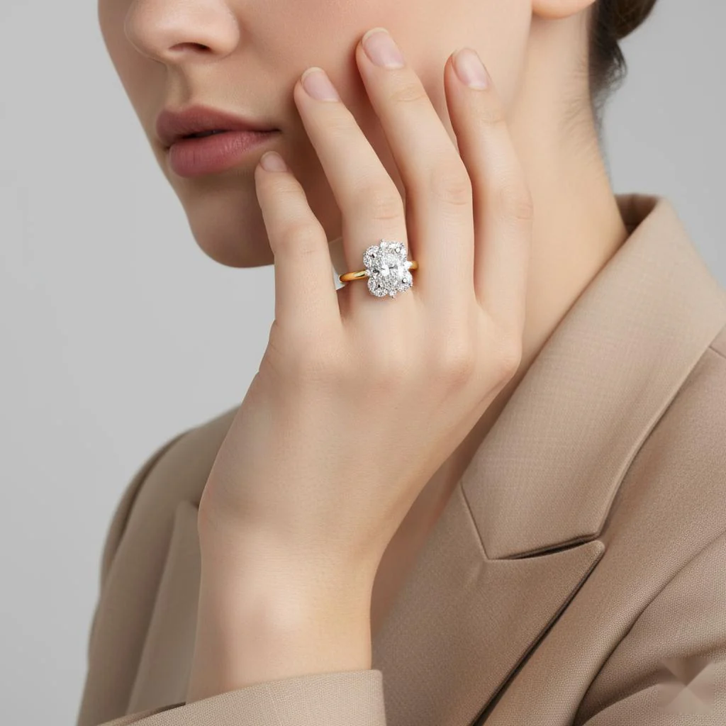 Oval with Fancy Halo Engagement Ring - Image 4