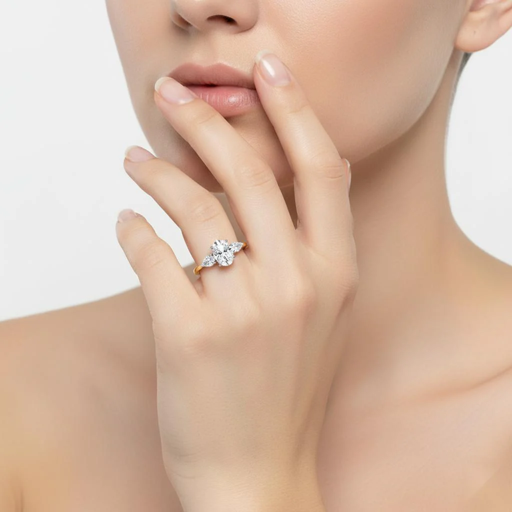 Oval with Pear Three Stone Engagement Ring - Image 4