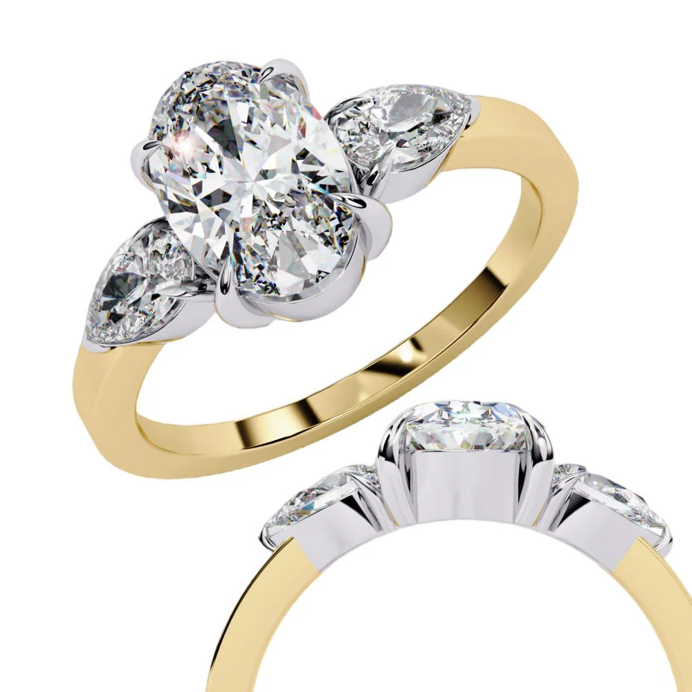 Oval with Pear Three Stone Engagement Ring - Image 8