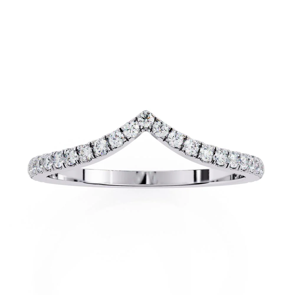 Round Micro Pave Curved Wedding Band - Image 8