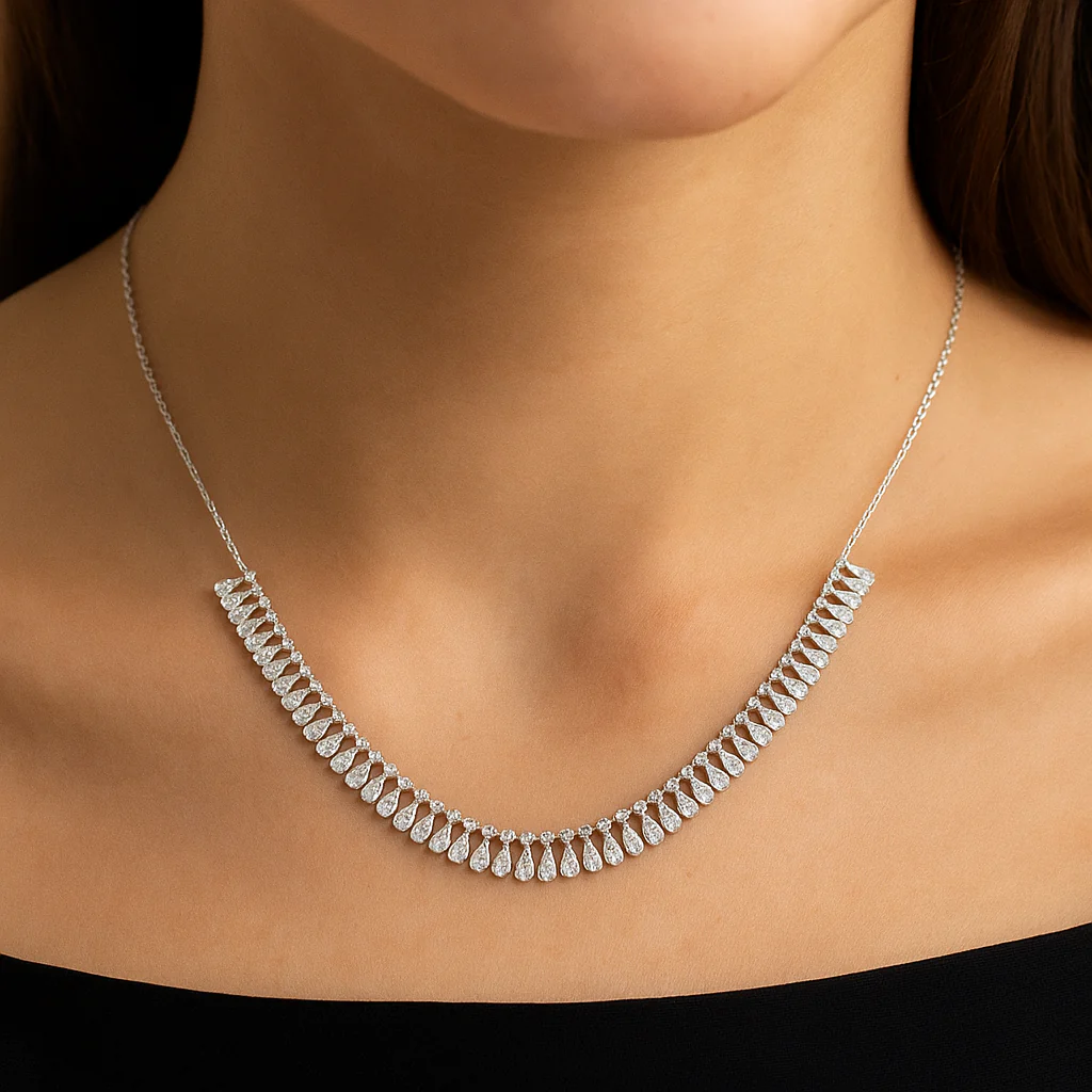 Pear and Round Diamond Necklace - Image 4