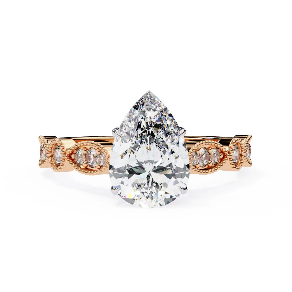 Pear Cathedral with Milgrain Band Engagement Ring - Image 2