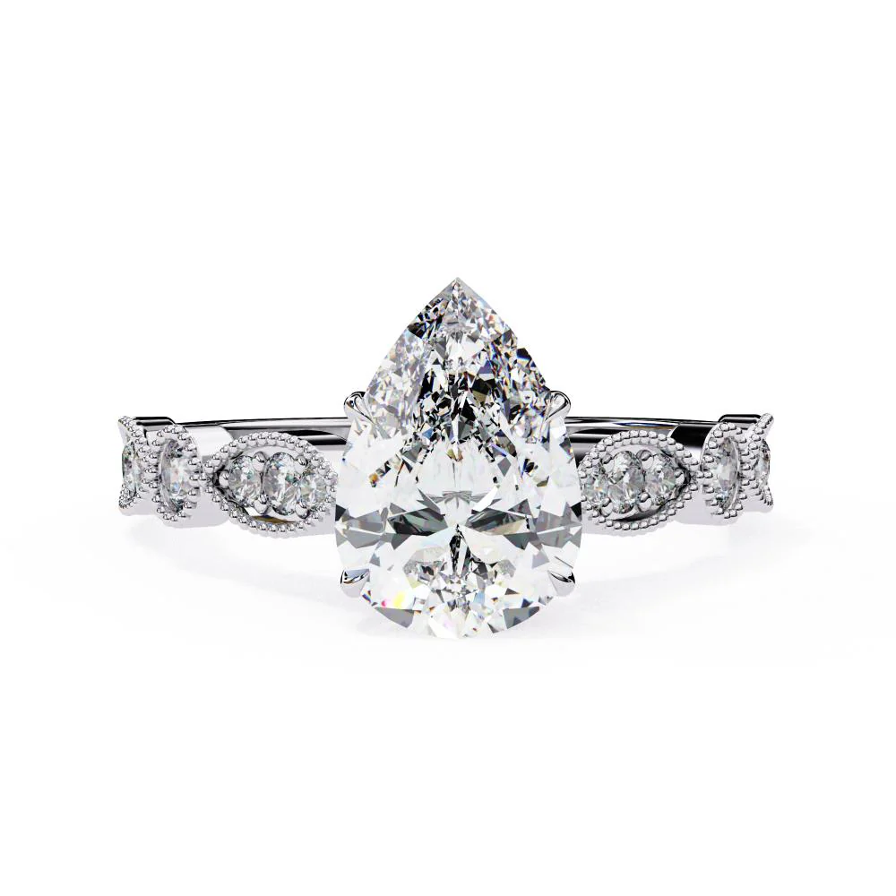 Pear Cathedral with Milgrain Band Engagement Ring - Image 3