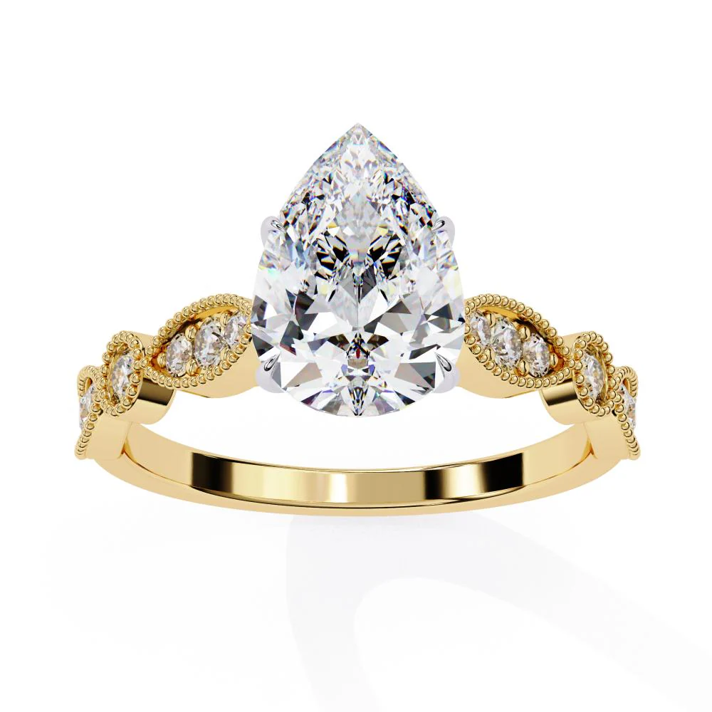 Pear Cathedral with Milgrain Band Engagement Ring - Image 5