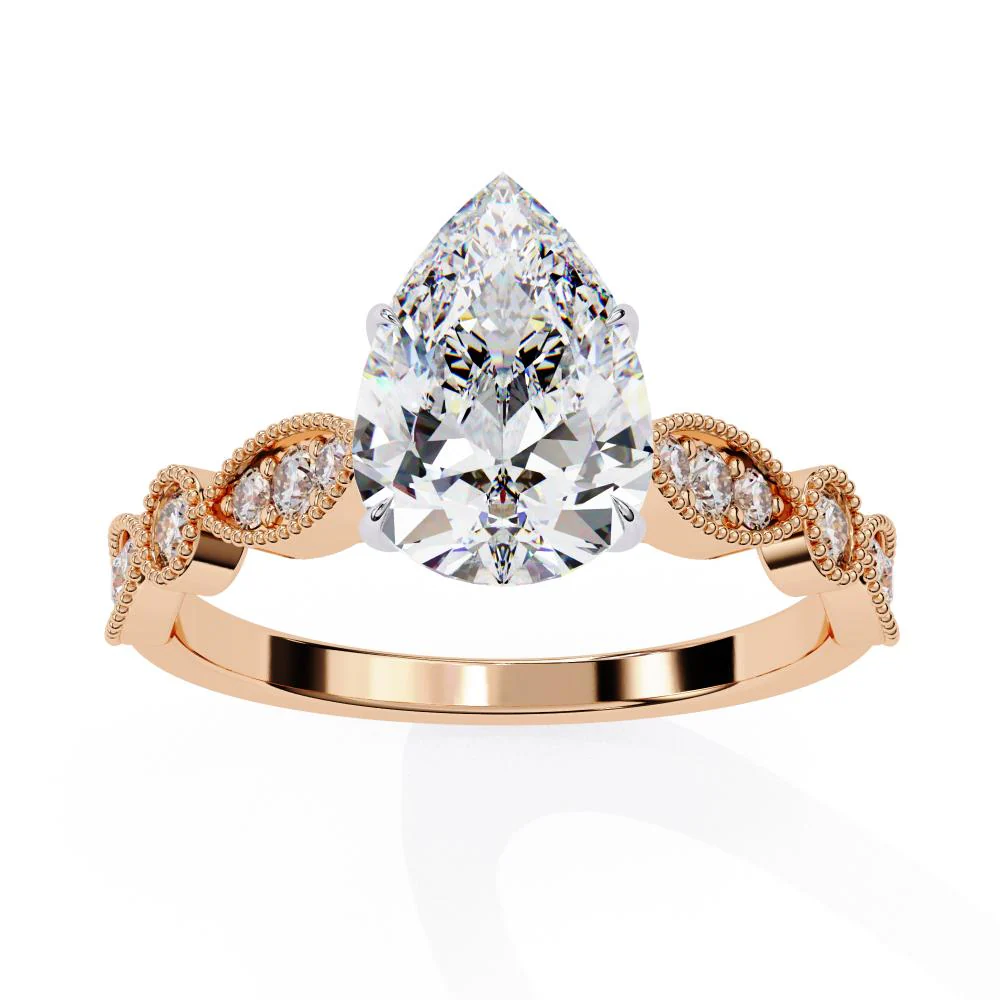 Pear Cathedral with Milgrain Band Engagement Ring - Image 8