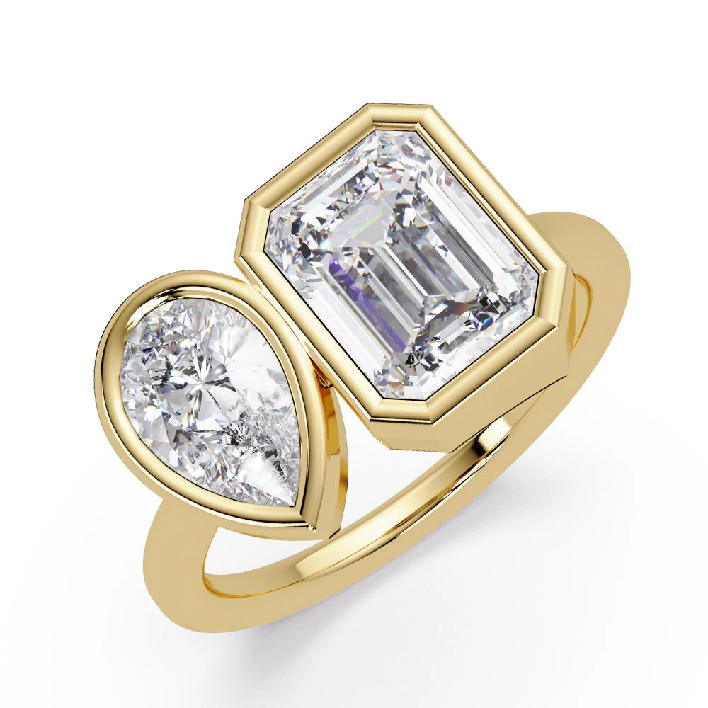 Pear & Emerald Bezel Toi Et Moi Engagement ring - Image 5