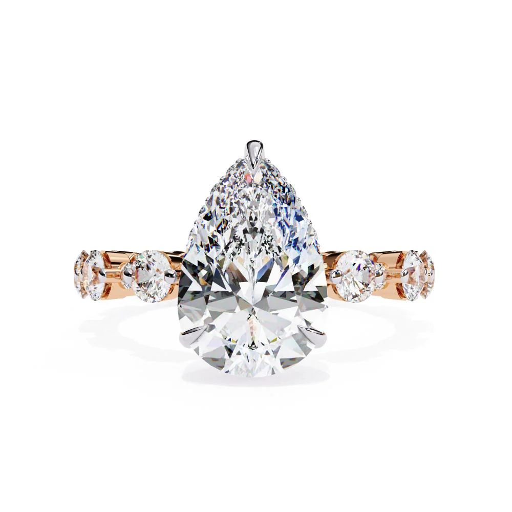 Pear Hidden Halo with Shared Prong Engagement Ring - Image 2