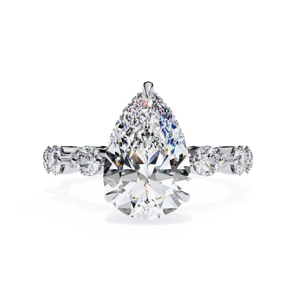 Pear Hidden Halo with Shared Prong Engagement Ring - Image 3