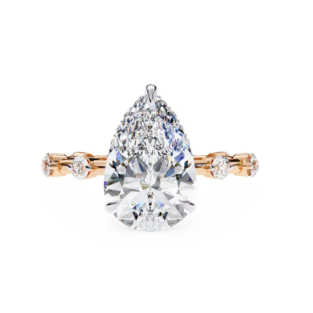 Pear Hidden Halo with Space Accent Engagement Ring - Image 2