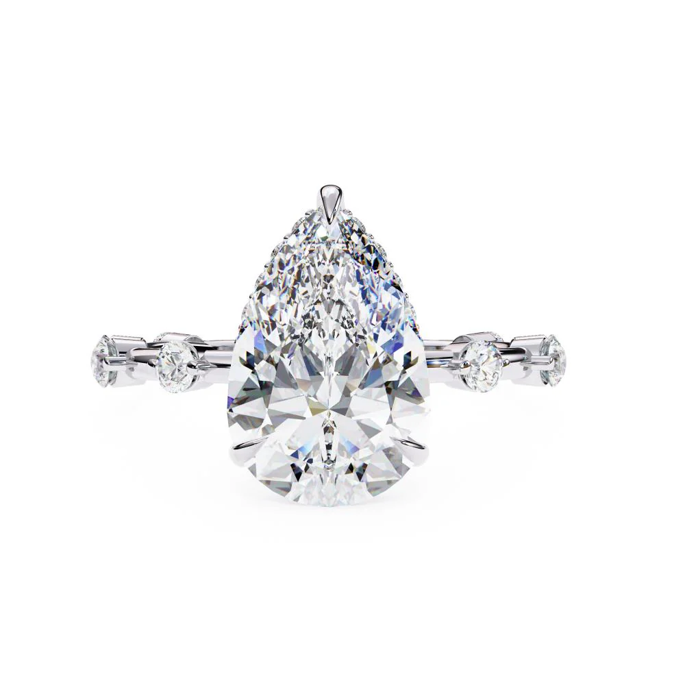 Pear Hidden Halo with Space Accent Engagement Ring - Image 3