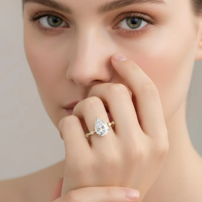 Pear Hidden Halo with Space Accent Engagement Ring - Image 4